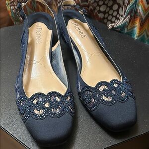 J.Renee Navy Blue Slingback Heels with Lace Detail